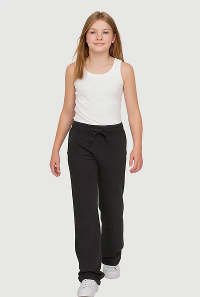 Girls Fleece Lined Wide Leg Raw Hem Sweatpants,