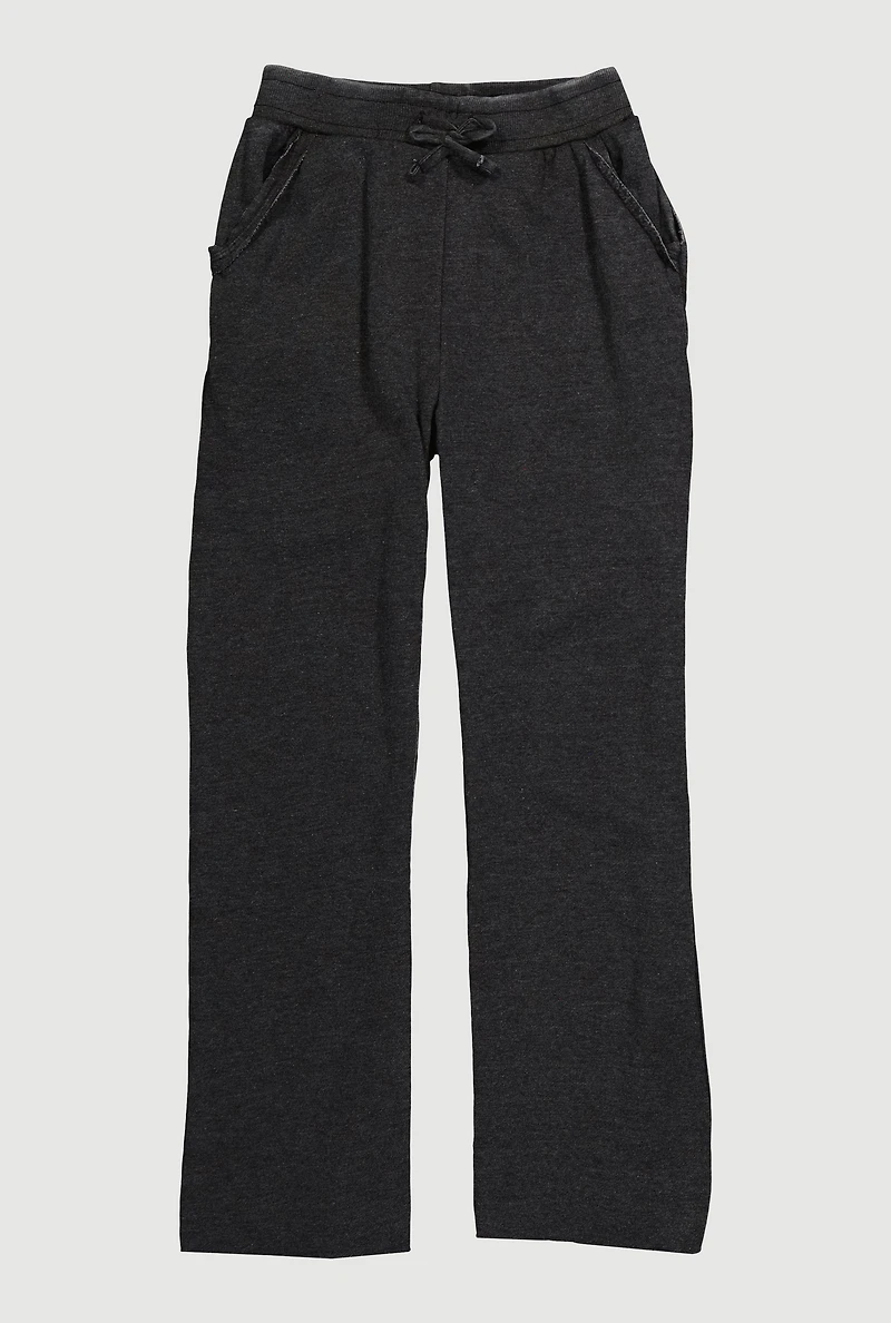 Girls Fleece Lined Wide Leg Raw Hem Sweatpants,