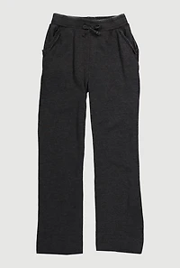 Girls Fleece Lined Wide Leg Raw Hem Sweatpants, Black, Size 14