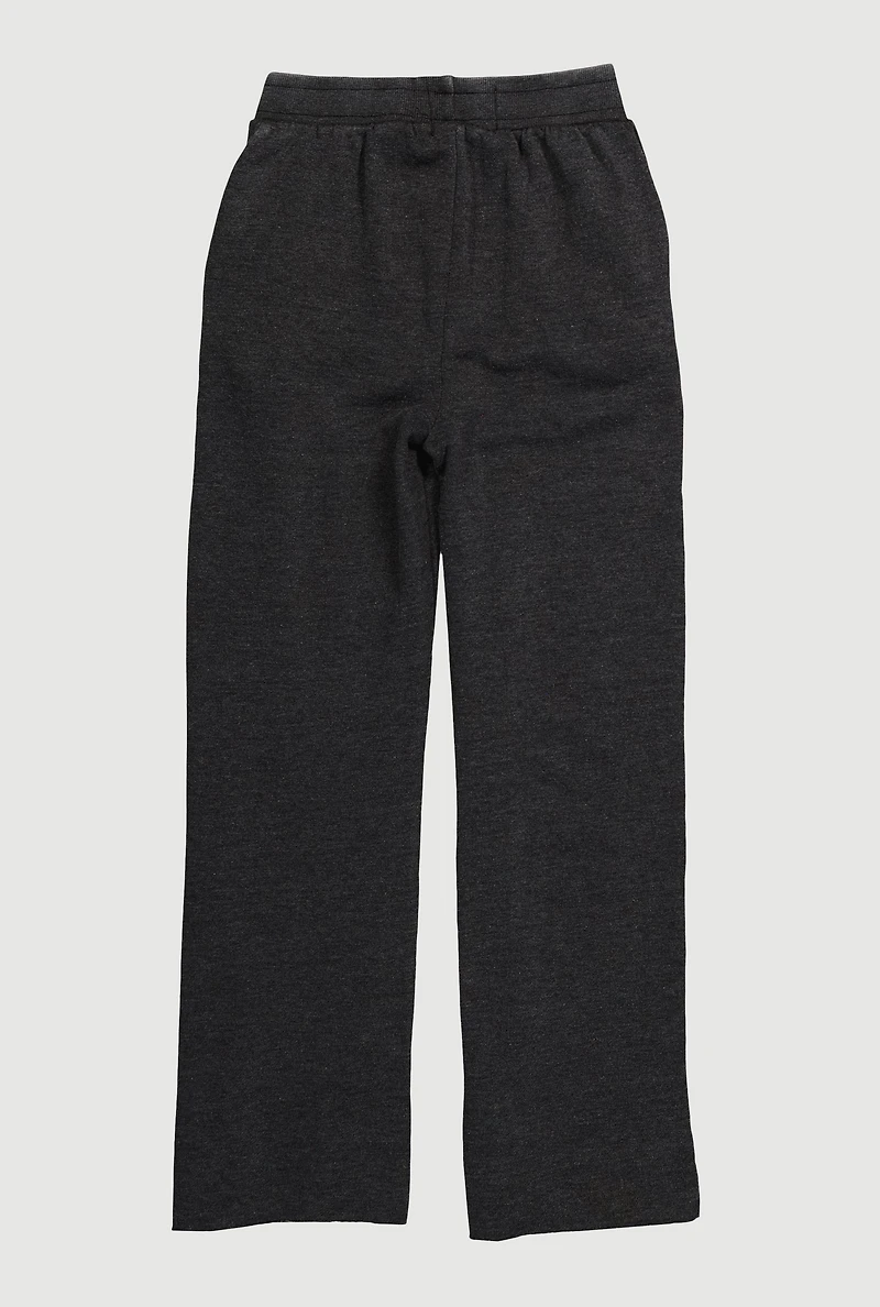 Girls Fleece Lined Wide Leg Raw Hem Sweatpants,