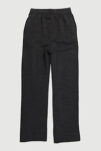 Girls Fleece Lined Wide Leg Raw Hem Sweatpants,