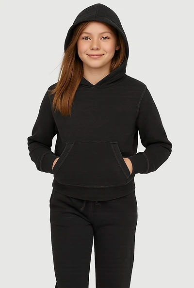 Girls Kangaroo Pocket Hooded Sweatshirt,