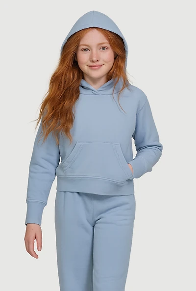 Girls Kangaroo Pocket Hooded Sweatshirt,