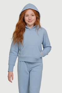 Girls Kangaroo Pocket Hooded Sweatshirt, Blue, Size 14