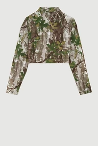 Girls Hunter Camo Print Long Sleeve Collar Jacket with Buckles, Multi,