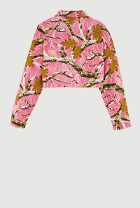 Girls Hunter Camo Print Long Sleeve Collar Jacket with Buckles, Pink, Size 14