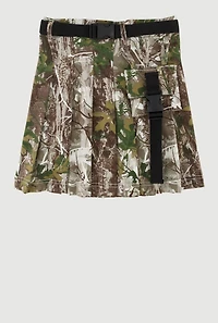 Girls Hunter Camo Print Belted Skirt with Cargo Pocket Detail