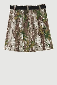 Girls Hunter Camo Print Belted Skirt with Cargo Pocket Detail