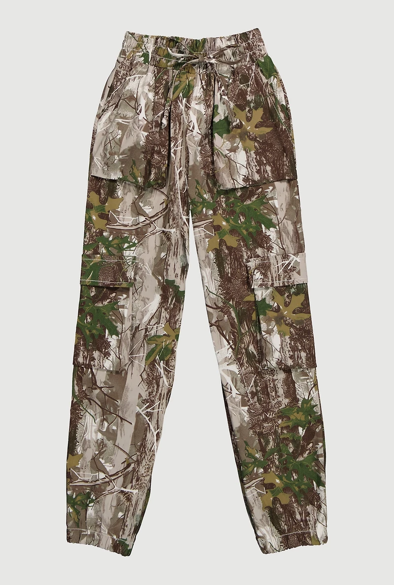 Girls Hunter Camo Cargo Joggers, Brown, Size 14