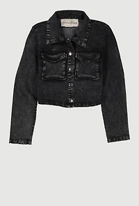 Girls Acid Wash Flap Pocket Denim Jacket, Black, Size 10-12