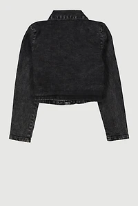 Girls Acid Wash Flap Pocket Denim Jacket, Black, Size 10-12