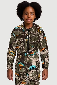 Girls Hyperstretch Hunter Camo Print Zip Front Jacket, Green, Size 7-8