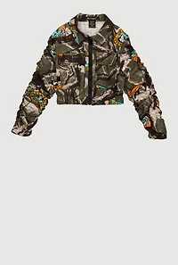 Girls Hyperstretch Hunter Camo Print Zip Front Jacket, Green, Size 7-8