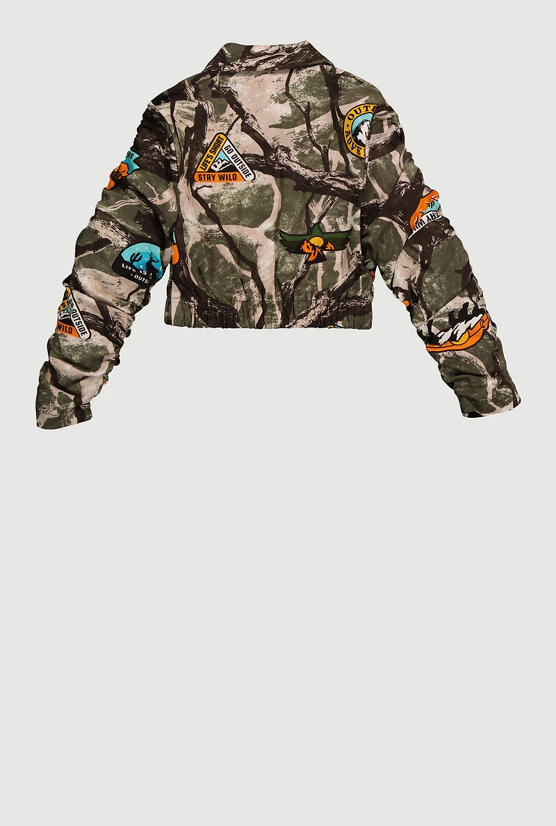 Girls Hyperstretch Hunter Camo Print Zip Front Jacket, Green, Size 7-8