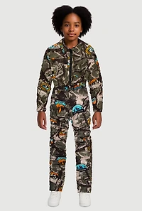Girls Camo Hyper Stretch Stacked Skinny Leg Pants, Green, Size 14