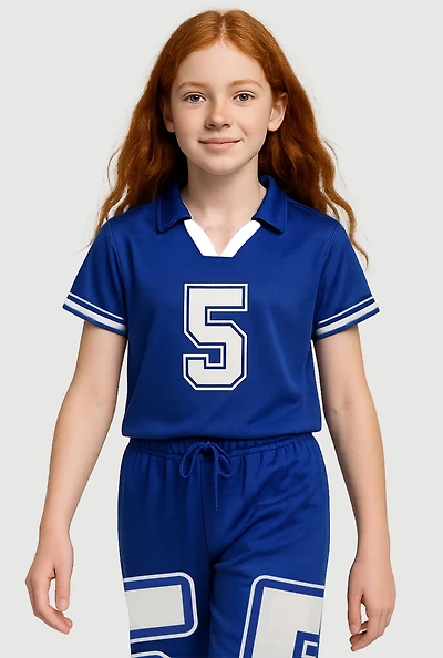 Girls Short Sleeve Varsity Stripe Polo Tee, Blue, Size 7-8