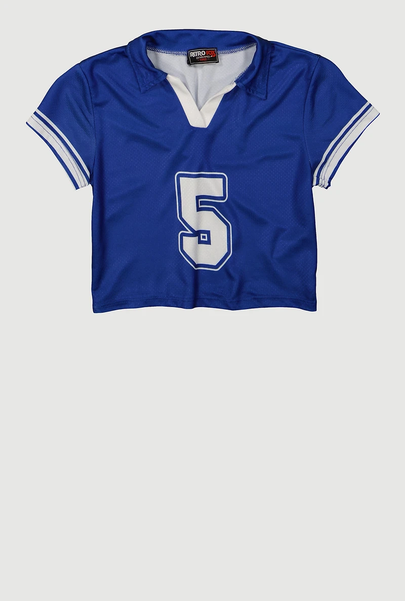 Girls Short Sleeve Varsity Stripe Polo Tee, Blue, Size 7-8