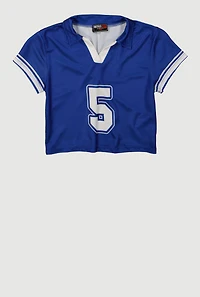 Girls Short Sleeve Varsity Stripe Polo Tee, Blue, Size 7-8