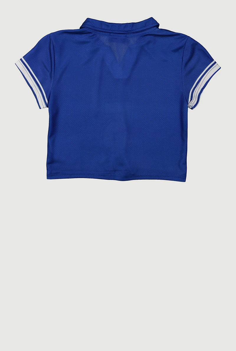 Girls Short Sleeve Varsity Stripe Polo Tee, Blue, Size 7-8