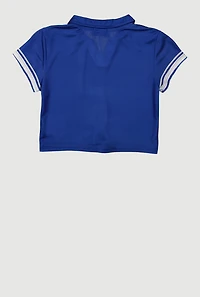 Girls Short Sleeve Varsity Stripe Polo Tee, Blue, Size 7-8