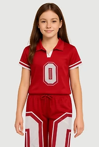Girls Short Sleeve Varsity Stripe Polo Tee, Red, Size 7-8