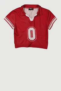 Girls Short Sleeve Varsity Stripe Polo Tee, Red, Size 10-12