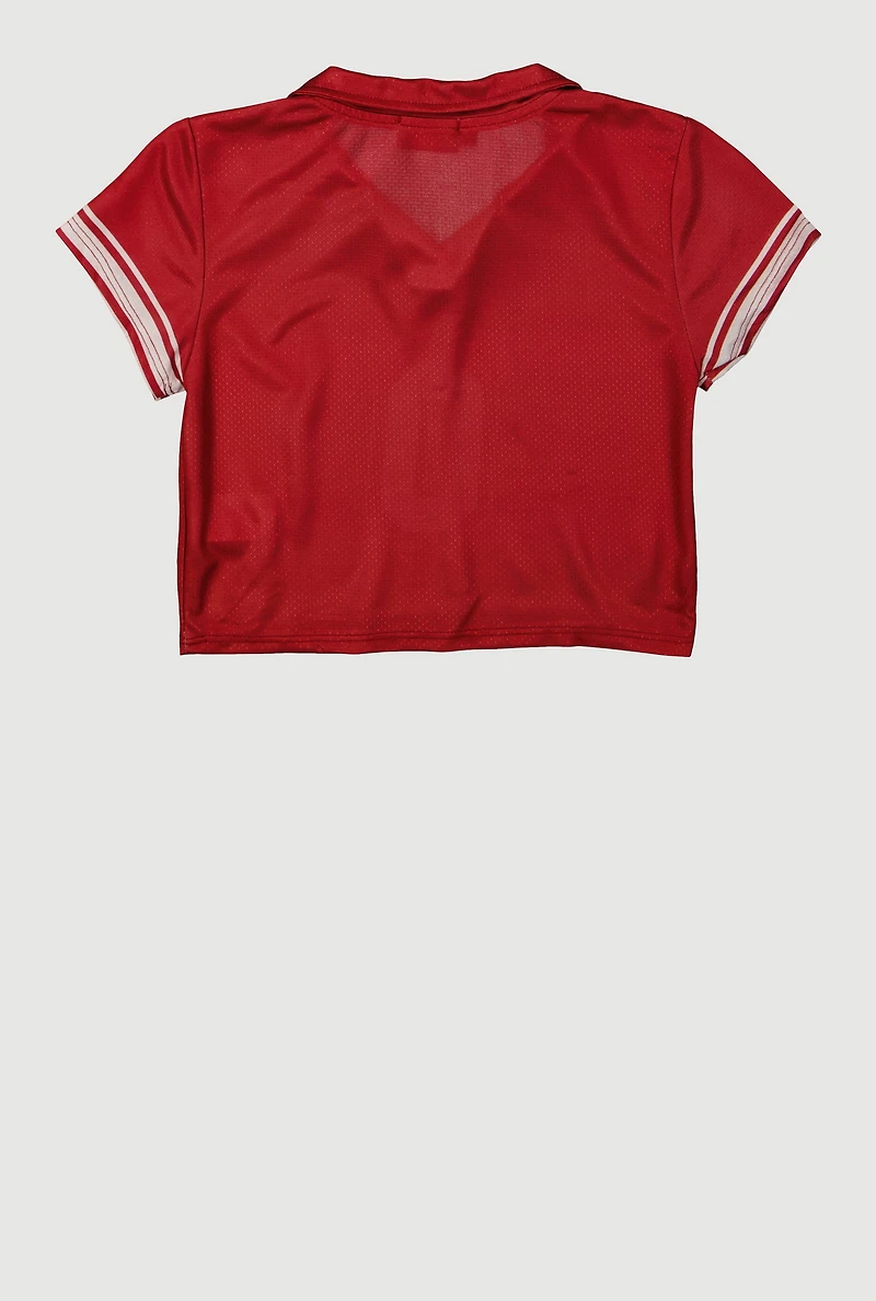 Girls Short Sleeve Varsity Stripe Polo Tee, Red, Size 14