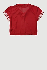 Girls Short Sleeve Varsity Stripe Polo Tee, Red, Size 14
