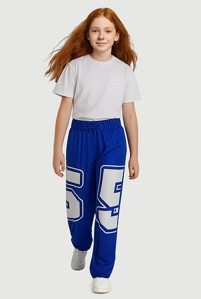 Girls Drawstring Waist Graphic Print Track Pants