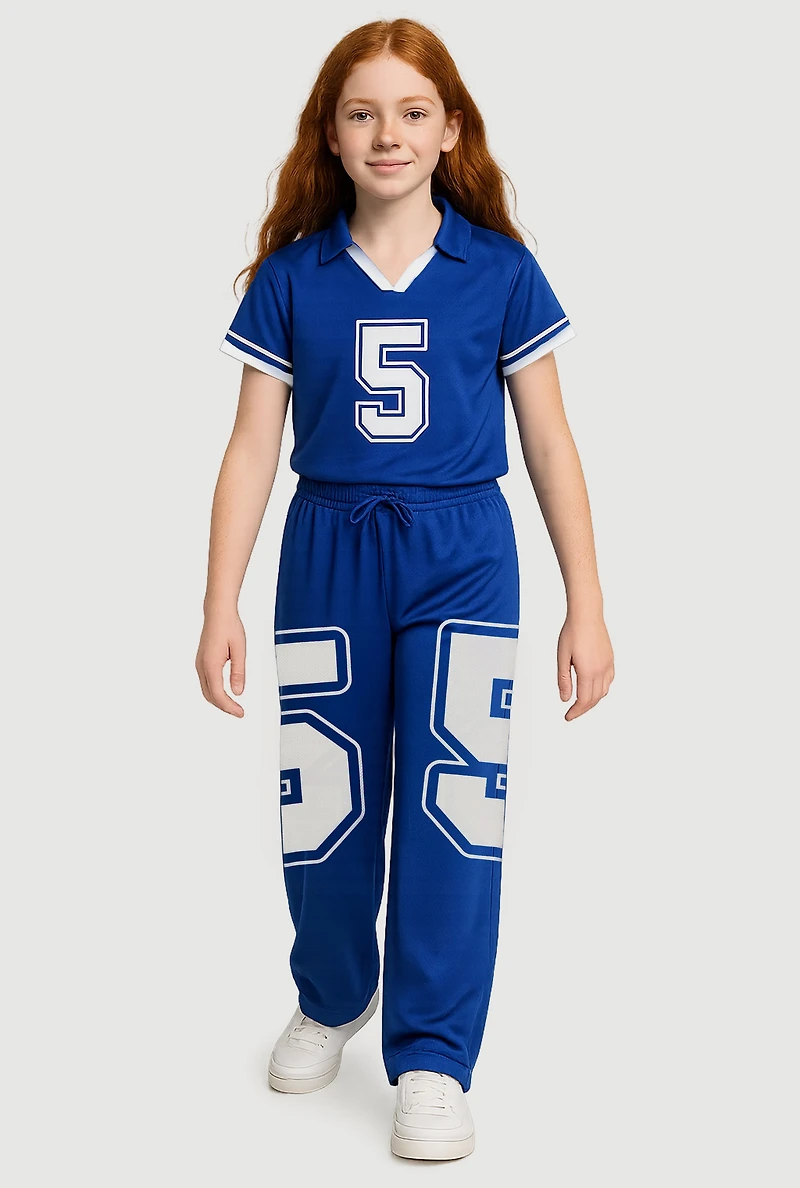 Girls Drawstring Waist Graphic Print Track Pants