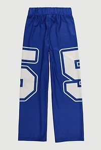 Girls Drawstring Waist Graphic Print Track Pants, Blue, Size 10-12