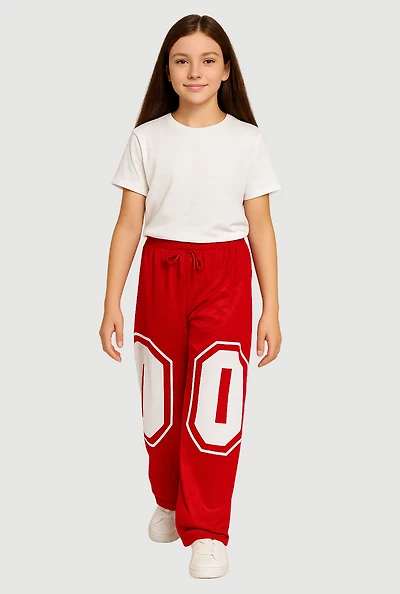 Girls Drawstring Waist Graphic Print Track Pants, Red,