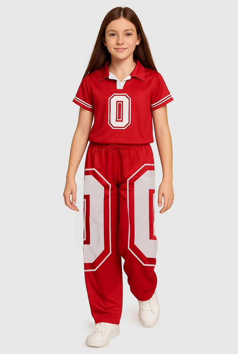 Girls Drawstring Waist Graphic Print Track Pants, Red,