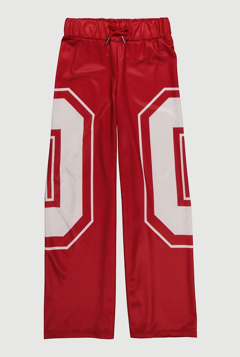 Girls Drawstring Waist Graphic Print Track Pants, Red,