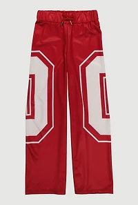 Girls Drawstring Waist Graphic Print Track Pants, Red,