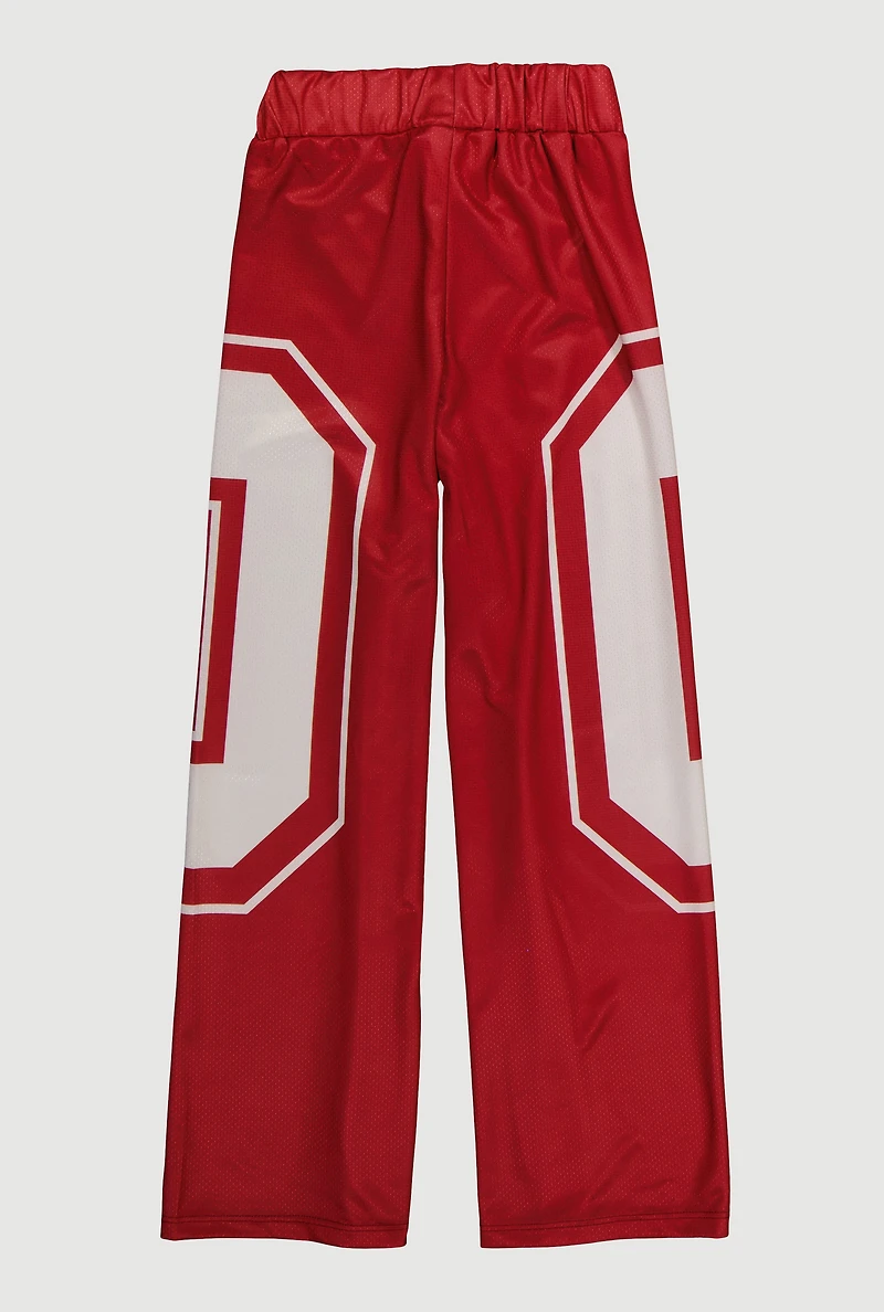 Girls Drawstring Waist Graphic Print Track Pants, Red,