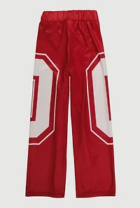 Girls Drawstring Waist Graphic Print Track Pants, Red,