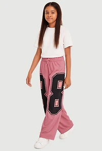 Girls Drawstring Waist Graphic Print Track Pants, Pink, Size 16