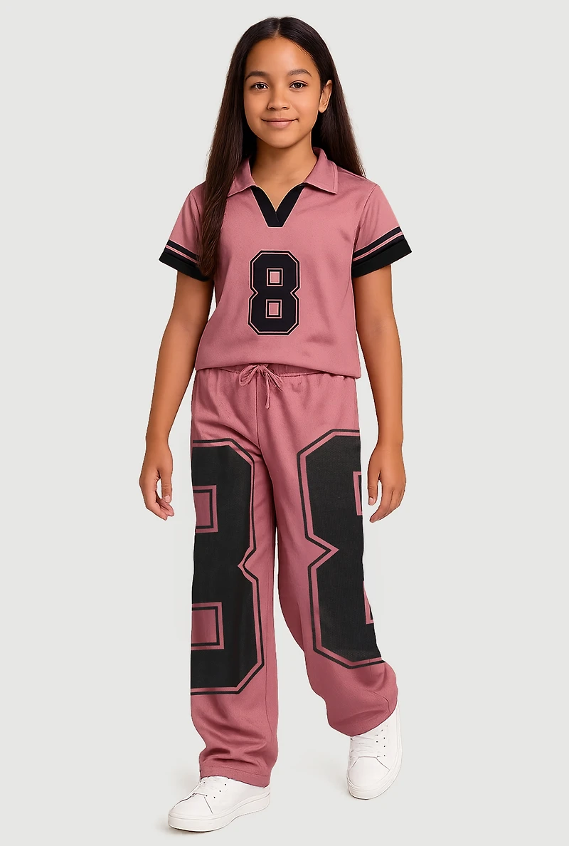 Girls Drawstring Waist Graphic Print Track Pants, Pink, Size 16