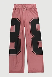 Girls Drawstring Waist Graphic Print Track Pants, Pink, Size 16