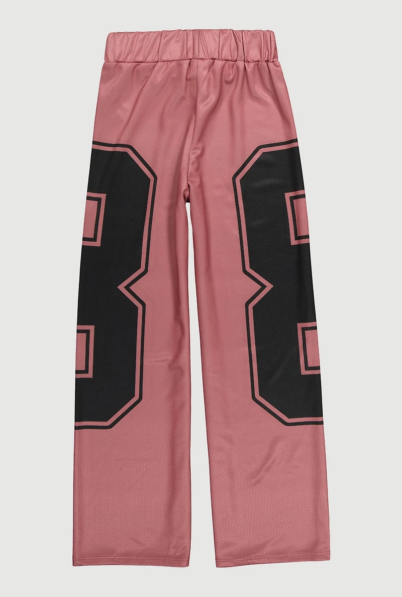 Girls Drawstring Waist Graphic Print Track Pants, Pink, Size 16