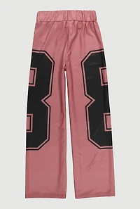 Girls Drawstring Waist Graphic Print Track Pants, Pink, Size 16