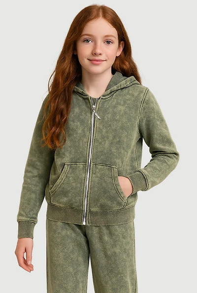 Girls French Terry Acid Wash Hooded Sweatshirt,