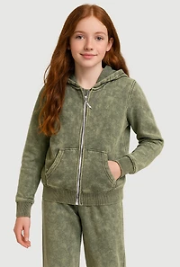 Girls French Terry Acid Wash Hooded Sweatshirt,