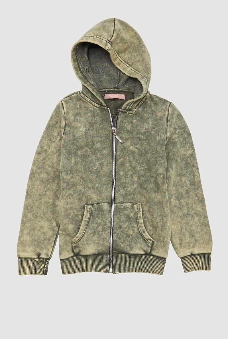Girls French Terry Acid Wash Hooded Sweatshirt,