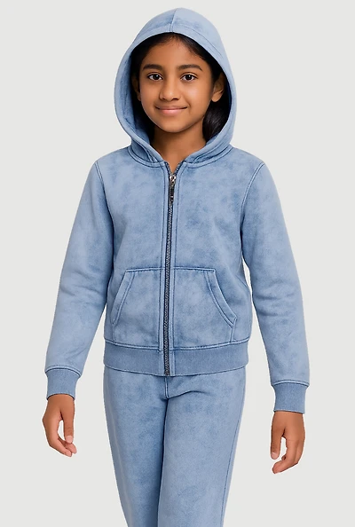 Girls French Terry Acid Wash Hooded Sweatshirt,