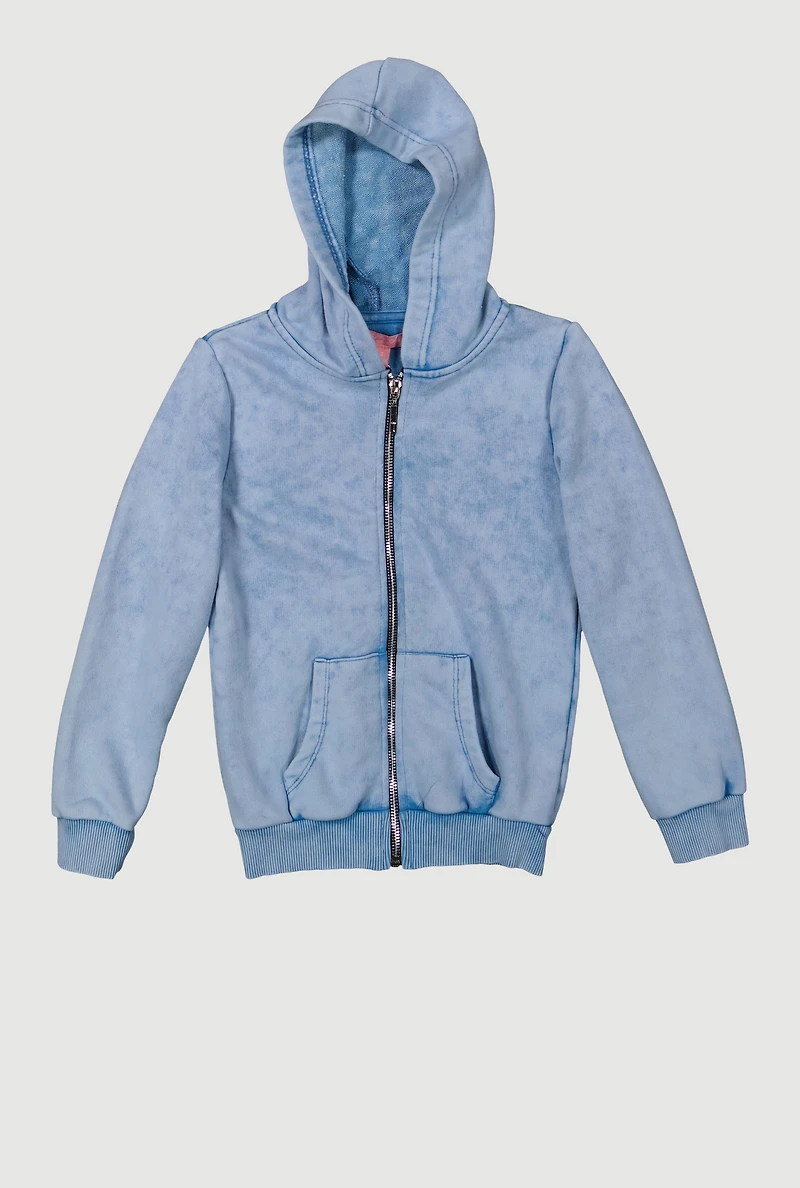 Girls French Terry Acid Wash Hooded Sweatshirt, L