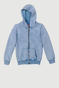 Girls French Terry Acid Wash Hooded Sweatshirt, L