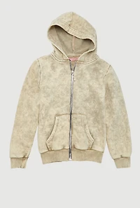 Girls French Terry Acid Wash Hooded Sweatshirt, Beige, Size S