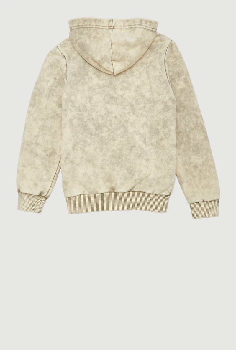 Girls French Terry Acid Wash Hooded Sweatshirt, Beige, Size S